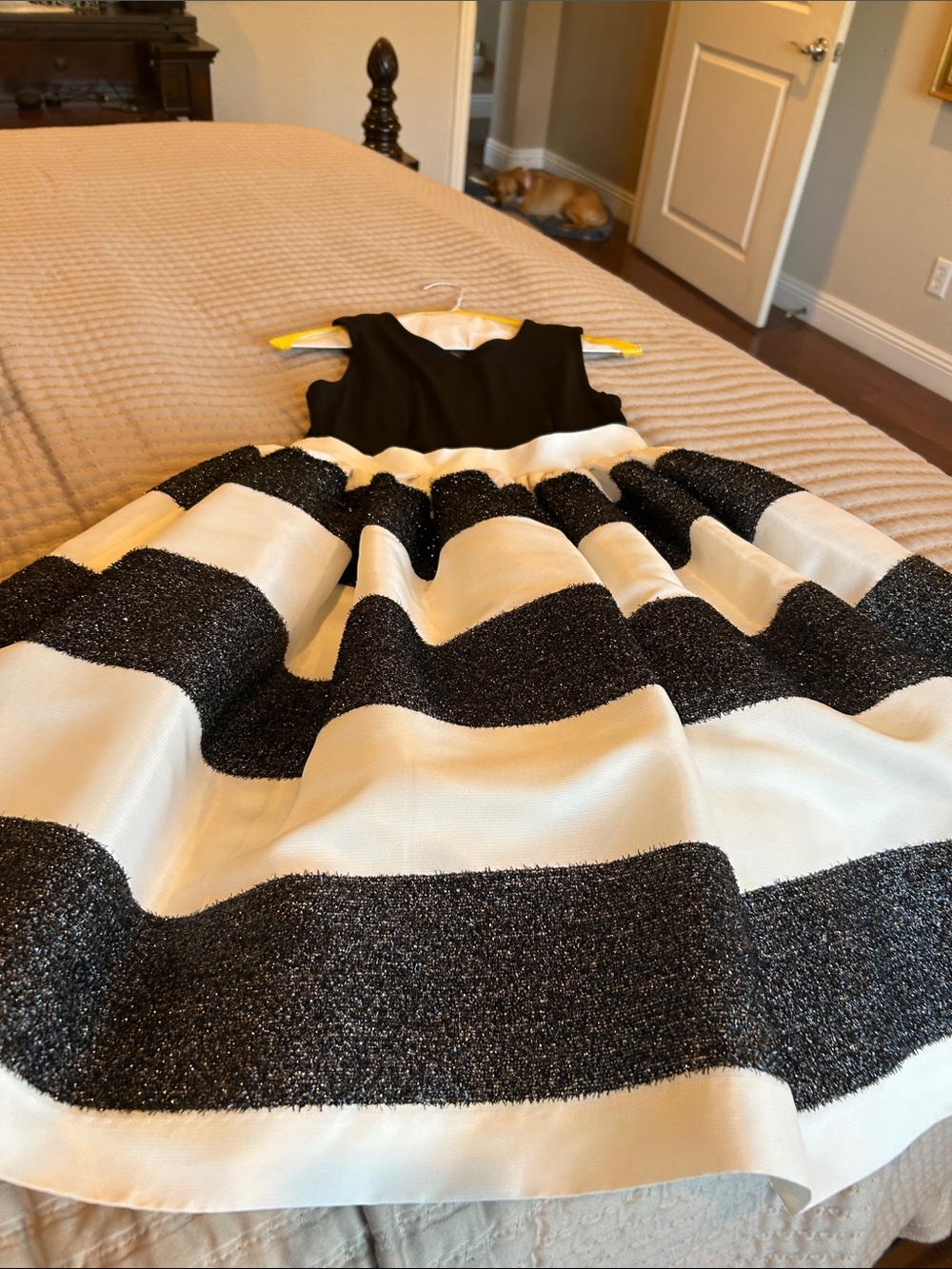 Calvin Klein Black and White Glitter Stripe Girls' Party Dress